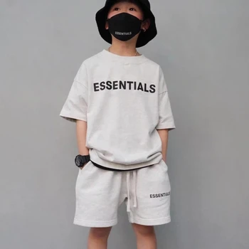 Moda çocuk Yaz Kısa kollu tişört ve şort takımı Mektup Pamuk Unisex çocuk giyim Takım Elbise Şort Spor